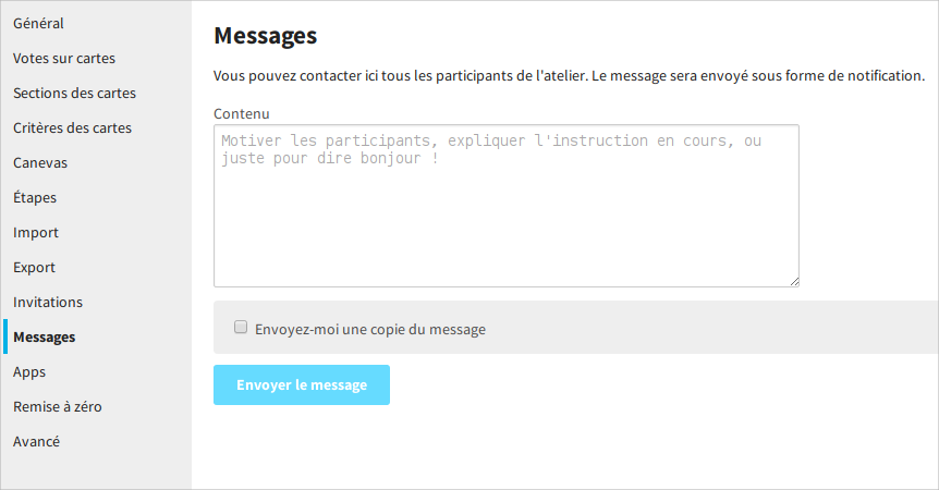 envoyer des messages aux participants