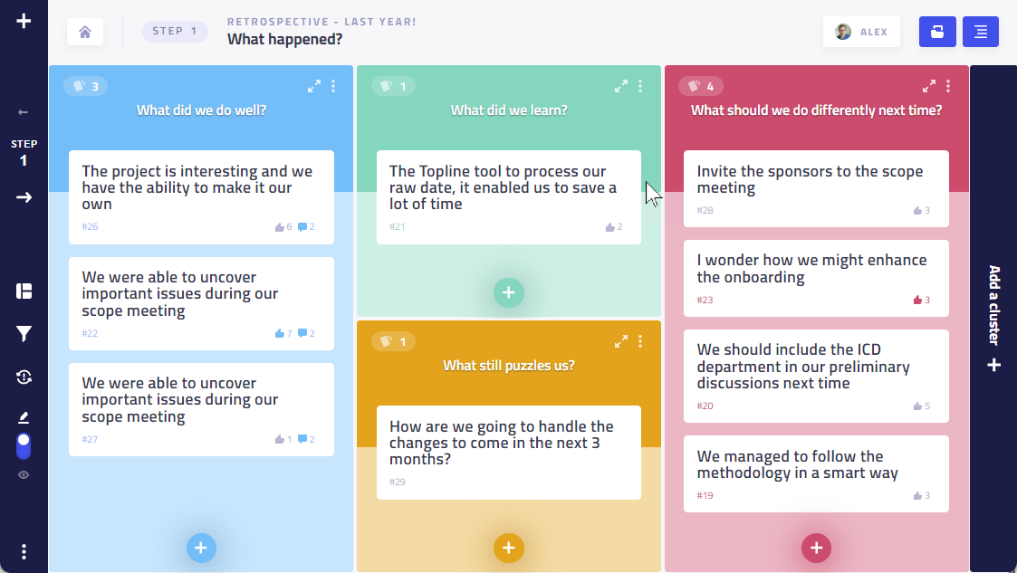 A screenshot of the new Stormz Workshop board with columns and rows.